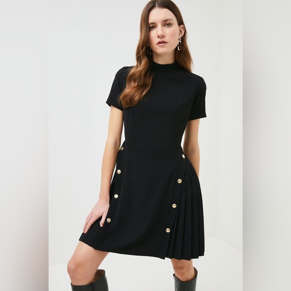 Karen Millen Military panel pleated black dress size 16 - Picture 5 of 11